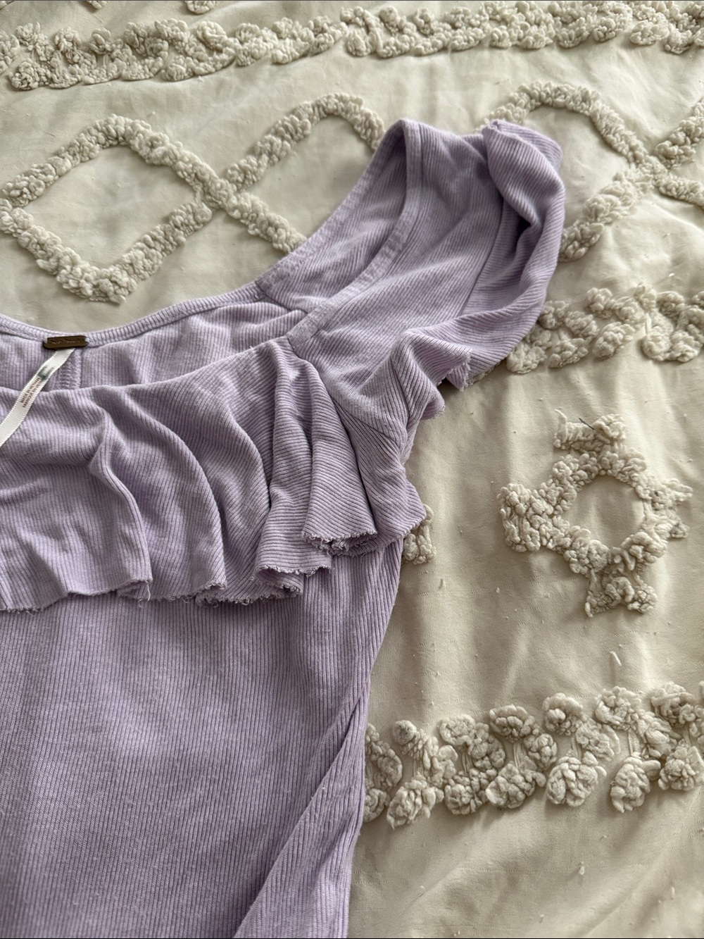 Free People Light Lavender Off-Shoulder Ruffle Ribbed Bodysuit - Picture 4 of 4